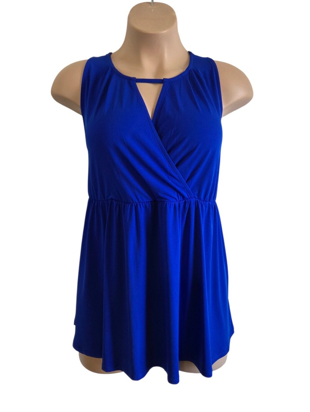 Torrid Faux Wrap V-Neckline Electric Blue Surplice Peplum Sleeveless Top Size 4